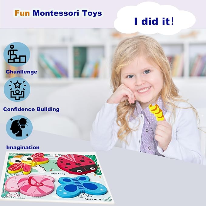 Wooden Chunky Jigsaw Puzzles for 18-24 Months Baby Toddlers Girls Boys Jumbo Base Puzzle Ages1-3 Popular Gifts for Toddler 1+ Year Old