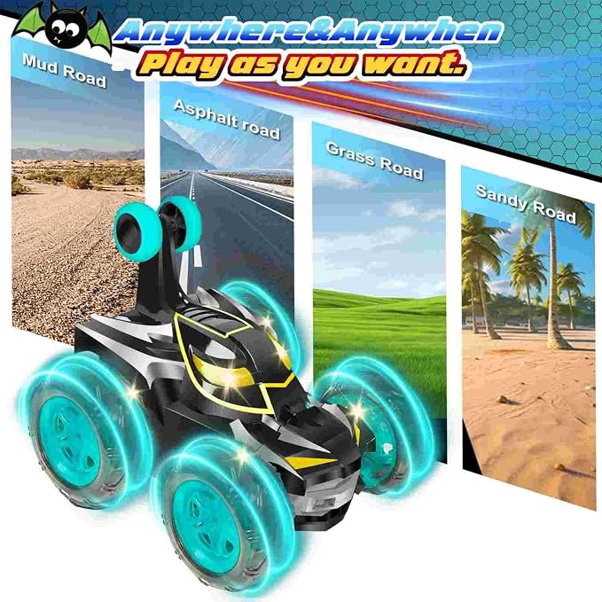 Kids Toys Bat RC Car for Boys 4-7 - Cool Bat Monster Remote Control Crawler Toy 360° Flip Fast Stunt & 4WD Light Up Wheel - Fun Boy Gift Idea for Birthday Chirstmas Stuff Age 3 4 5 6 7 8