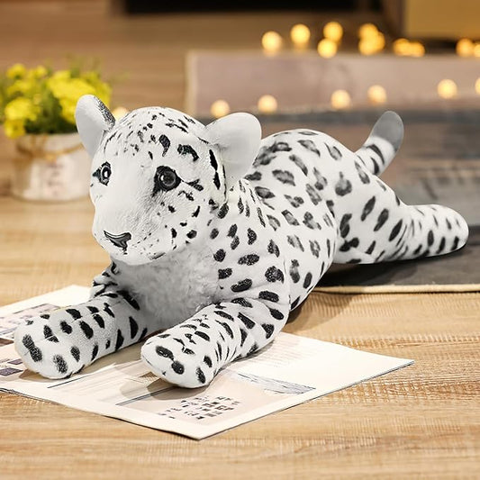 Snow Leopard Plush 23.6" Large Stuffed Snow Leopard Stuffed Animal White Leopard Plush Toys Realistic Jungle Stuffy Birthday Graduation Gifts for Kids Boys
