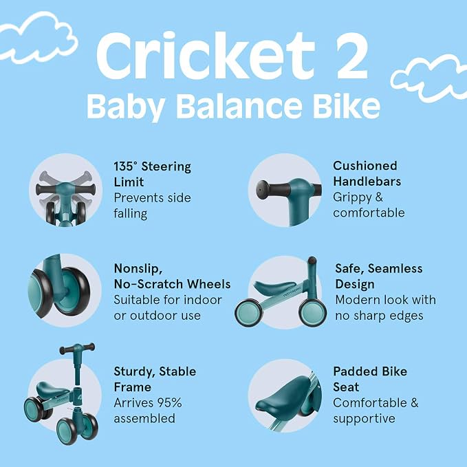 Retrospec Cricket 2 Baby Walker Balance Bike with 4 Wheels - Safe Learning Toy for Ages 12-24 Months - Scratch-Resistant Indoor Outdoor Toddler Riding Toy with Steering Limit & Soft Grips