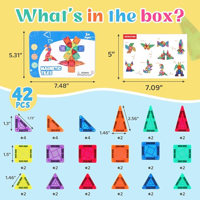 Magnetic Tiles Mini Travel Set with Case - Portable Magnetic Blocks Building for On-the-Go Play, Montessori STEAM Educational Sensory Toddler Toys for Boys Girls Ages 3+