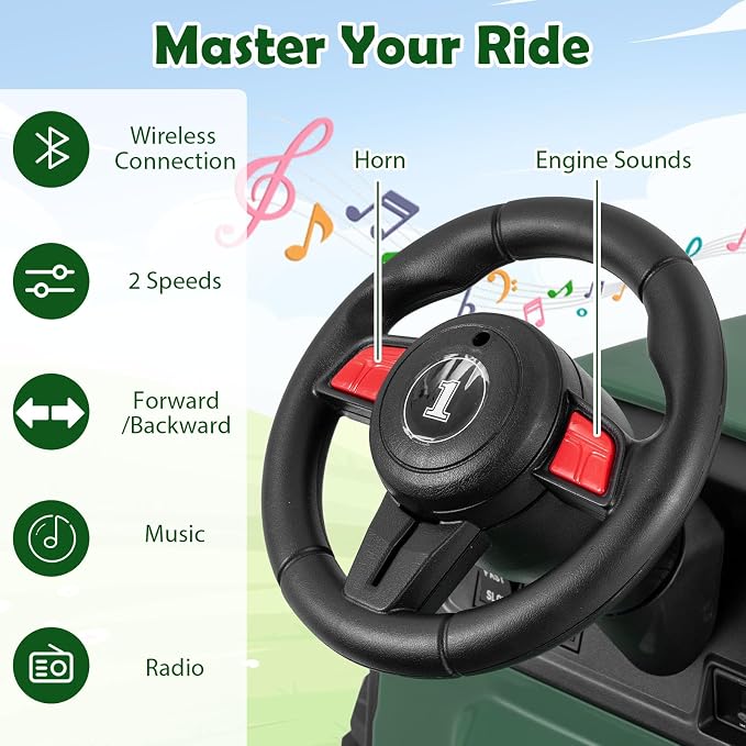 Costzon 24V Ride on Tractor with Detachable Trailer, Kids' Electric Vehicles with 3 Speeds, 15° Climbing, Wireless Design, Horn & Music, Remote Control Tractor Toy for Kids 3+,Gift (24V, Deep Green)