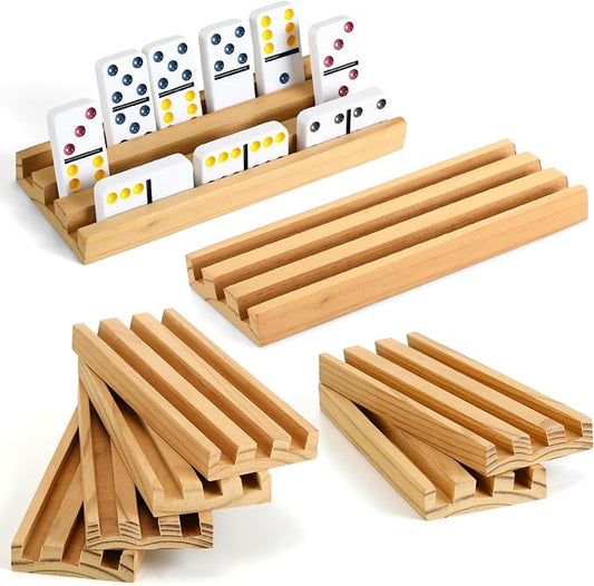 Soulchen 7.1 x 2.8 Inch Wooden Domino Racks Set of 8, Wood Domino Tiles Trays Holders Organizer for Mexican Train Classic Board Accessories, Dominoes Not Included