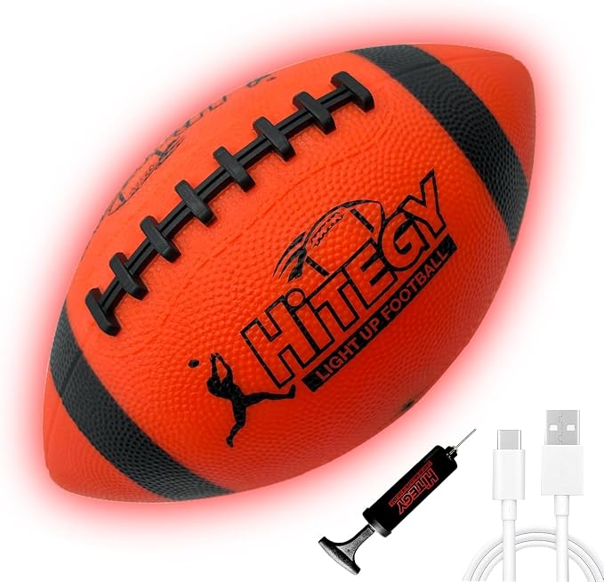 Glow in The Dark Football Light Up Football | USB-C Rechargeable LED Ball with Pump | Night Game Ball for Indoor & Outdoor Play | Gift Ready for Boys & Kids