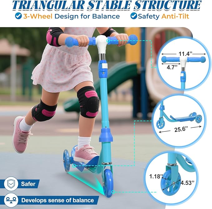 Kids Scooter with LED Light-Up Wheels, Adjustable Handlebar Scooter, Kids Toys Gift for Boys & Girls (Height 37-50") | Outdoor Play for Ages 3,4,5,6 | Extended Footrest