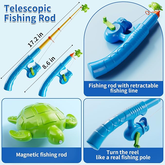 Magnetic Fishing Game Toys for Kids Toddlers 3-5 4-8, Water Table Bathtub Toys with Pole Rod Net & Fish, Water Bath Pool Outdoor Fishing Toys for Kids Toddlers Baby Boys Girls Age 3 4 5 6 7 8 Year Old