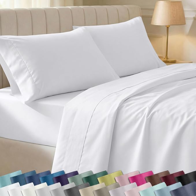 California Design Den Soft 100% Cotton Cal King Sheet Set, 400 TC Good Housekeeping Award Winner, Silky Smooth Sateen Weave with Deep Pockets, Breathable and Durable Cotton Bedding Set - White