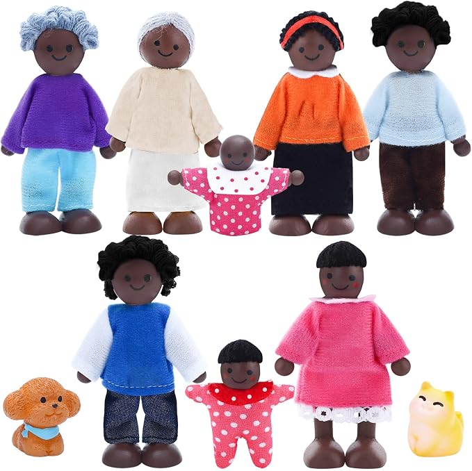 ONEST 10 Pieces Wooden Dollhouse Family Set Mini People Figures Sets Dollhouse Dolls Wooden Doll Family Pretend Play Figures Accessories for Pretend Doll House