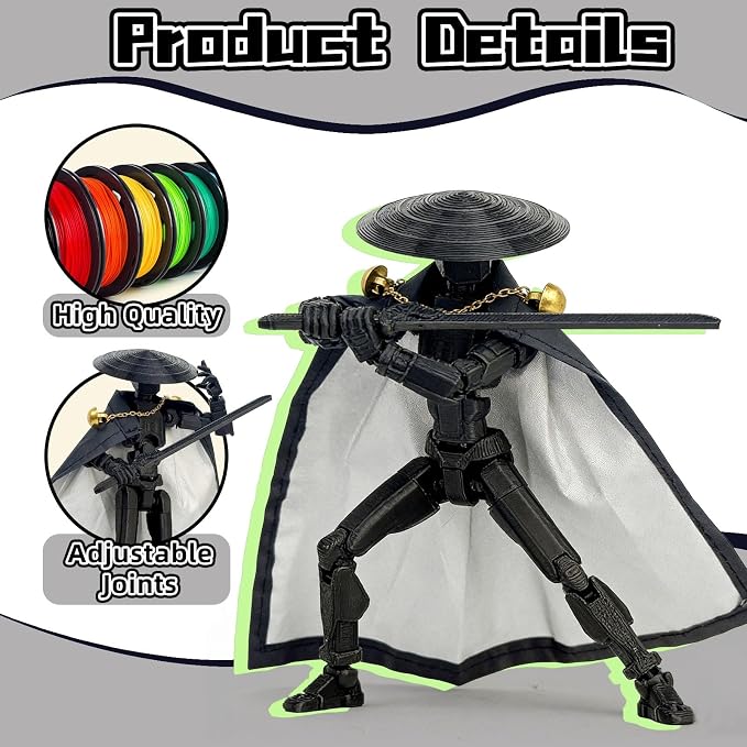 T13 Assembly Completed Action Figures,T-13 Action Figure, Robo 13 3D Printed Action Figure - The Ultimate Hero for Action-Packed Playtime,5.2 Inch, Black