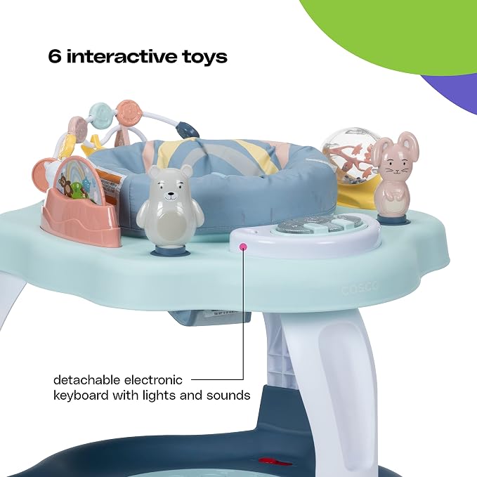 Cosco Play-in-Place Stationary Activity Center, 6 Engaging Toys and a 360° Rotating seat, 3-Position Height Adjustment Machine-Washable, Removable seat pad, Rainbow