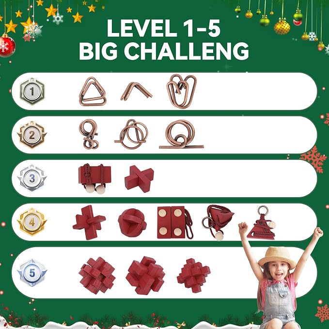 24 Pcs Brain Teaser Puzzles for Adults - Metal & Wooden 3D IQ Test Logic Game, Unlock Interlocking Brain Puzzle Toys for Teens Kids, Smart Educational Desk Toy for Mind Challenges