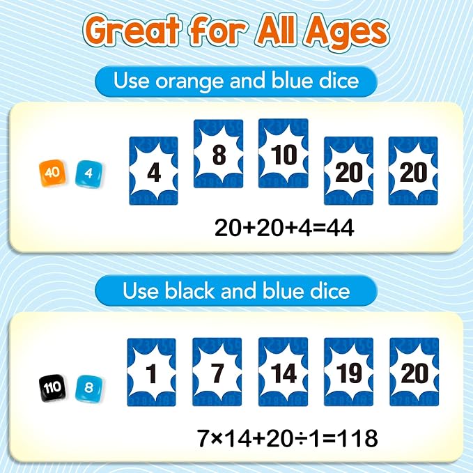 Aizweb Math Games for Kids - Addition, Subtraction, Multiplication, Division Flash Cards - Educational Learning Counting for Homeschool, Classroom, Travel - Indoor Outdoor Dice Family Game