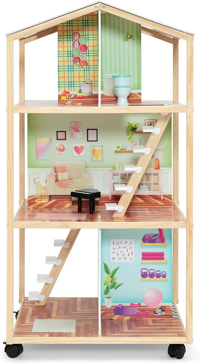 Delta Children Moveable Mansion Dollhouse - 360-Degree Play Dollhouse with Wheeled Base - Includes 16 Accessories - Fits 12-inch Dolls - Pretend Play Dream Gift for Ages 3+