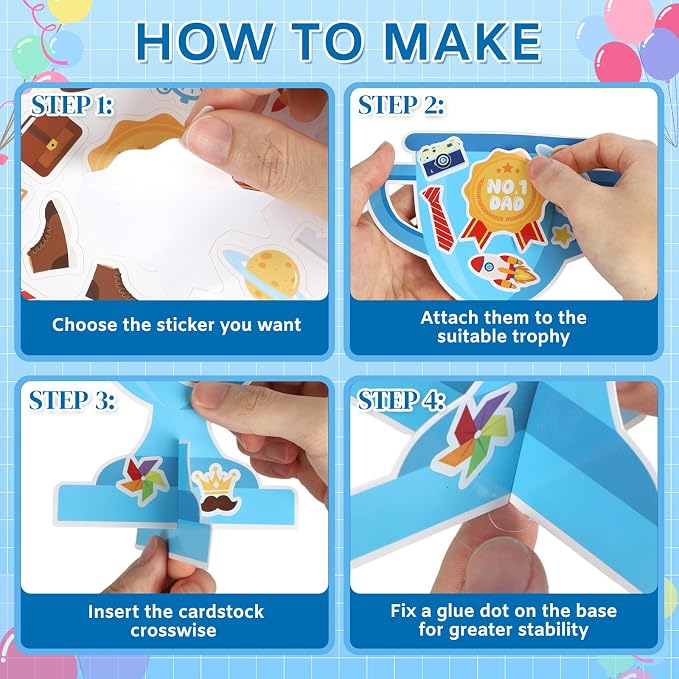 PAIVSUN 24Pcs Fathers Day Crafts for Kids, Make Your Own 3D Trophy for Dad, Father's Day Decorations Gifts DIY Crafts Kit for Classroom School Activities Home Party Favor Supplies