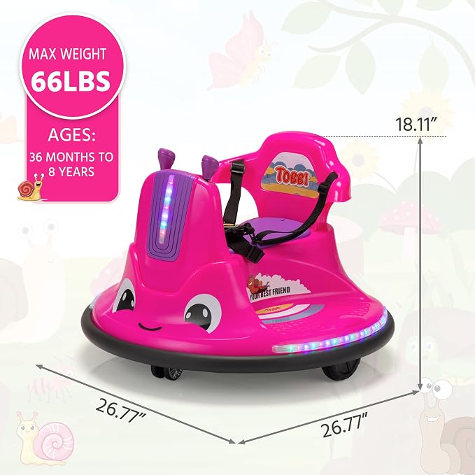TOBBI Kids Electric Ride On Snail Shape Toy, 12V Battery Powered Toddler Bumper Car with Parent Remote Control/Funny Stickers/360 Degree Spin for Children of Aged 1-6-Azzure