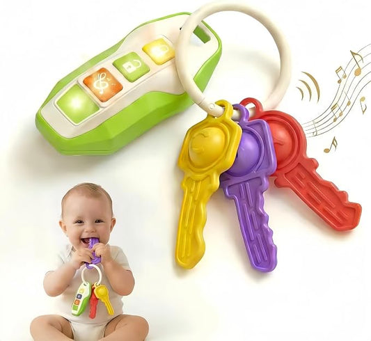 Toy Car Keys for Toddlers 1-3, Soft Silicone Baby Teething Toys with Gentle Lights and Sounds, Non-Toxic Lightweight Pretend Play Sensory Toys for 1 Year Old Boy Girl Birthday Gifts(green)