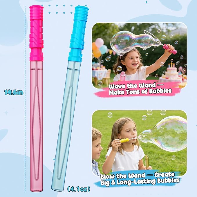 EagleStone 24 PCS 14.6" Giant Bubble Wands for Kids, 6 Color Long Bubble Sticks Bulk, Big Bubble Maker Outdoor Summer Toys for Toddlers, Easter Basket Stuffers, Birthday Party Favors, Carnival Prizes