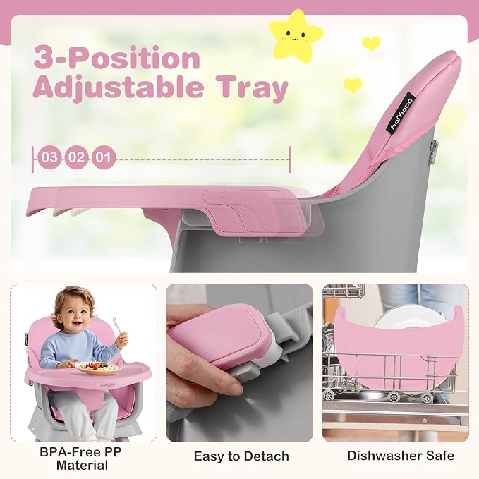 BABY JOY 16 in 1 High Chair, Convertible Baby Highchair for Babies and Toddlers with Activity Center, Booster Seat, Building Block Table, Toddler Chair with Safety Harness, Removable Tray (Pink)