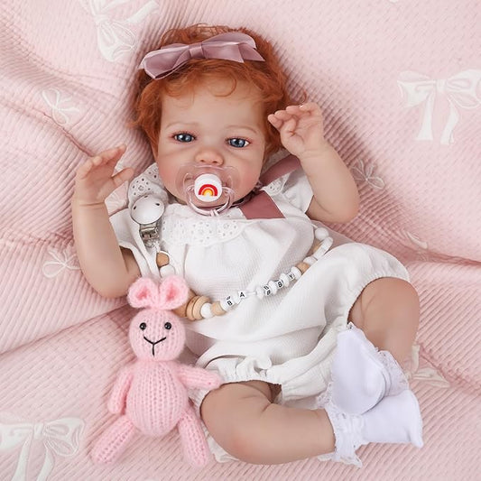 WOOROY Realistic Reborn Baby Dolls Girl- 20 Inch Lifelike Newborn Dolls with Red Hair and Open Eyes, Weighted Cloth Body Real Life Baby Doll with Accessories and Gift Box for Kids 3+
