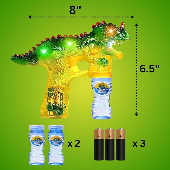 Haktoys Dinosaur Bubble Gun for Kids Automatic Bubble Machine Toy, Outdoor Bubble Maker Blower for Toddlers Boys Girls Backyard Play, 2 Pack Dinosaur and Space Gun