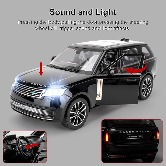 TGRCM-CZ 1:24 Range Rover Die-cast Model Vehicle with Sound & Light, Pull Back Function & Openable Doors - Realistic Details for Collectors & Gifts Black