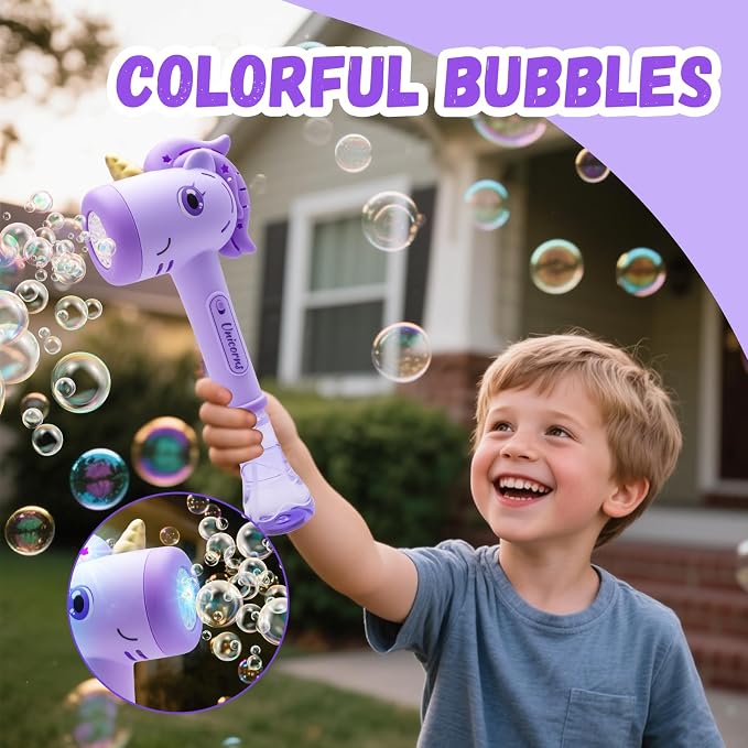 Unicorn Automatic Bubble Wand,Fully Automatic Bubble Machine Wand Toy,Suitable for 3-8 Years Old Toddler Outdoor Play,Cute Summer Toy, Perfect Easter, for Little Girls and Boys (Purple)