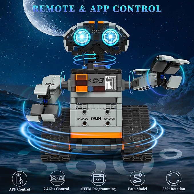 5in1 STEM Robot Building Kit for Kids 6-14+, APP & Remote Control STEM Robot Dinosaur Car Building Toys for Kid Science Learning, 688 Pcs DIY Building Blocks Set, Boys Girls Birthday Xmas Gifts Ideas