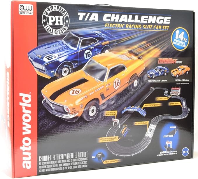 Auto World/Premium Hobbies T/A Challenge Mustang VS Camaro HO Scale Slot Car Race Set CP7973