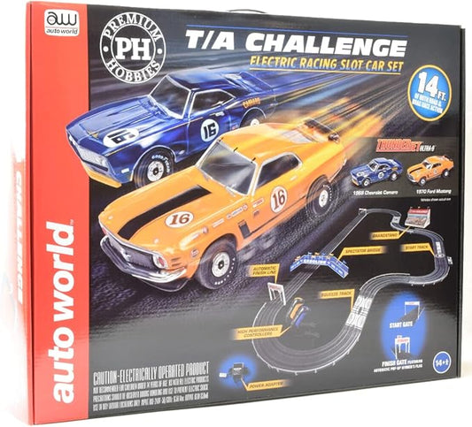 Auto World/Premium Hobbies T/A Challenge Mustang VS Camaro HO Scale Slot Car Race Set CP7973