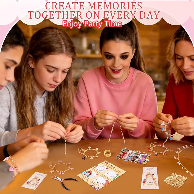 Wurosi 443 Pcs Gold Charm Bracelet Necklace Making Kit for Women, Including 8 Paperclip Chain Bracelets, 4 Paper Clip Chain Necklaces, Accessories for Jewelry Making, Crafts Beginner Supplies Gift