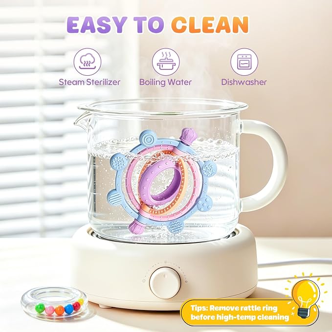 Baby Teething Ring Toys 3-6 6-12 Months, Silicone Sensory Rattle Teether Toys for Teething Relief, Baby Newborn Essentials Chew Toys for Sucking Needs, Infant Shower Gifts & Baby Toys