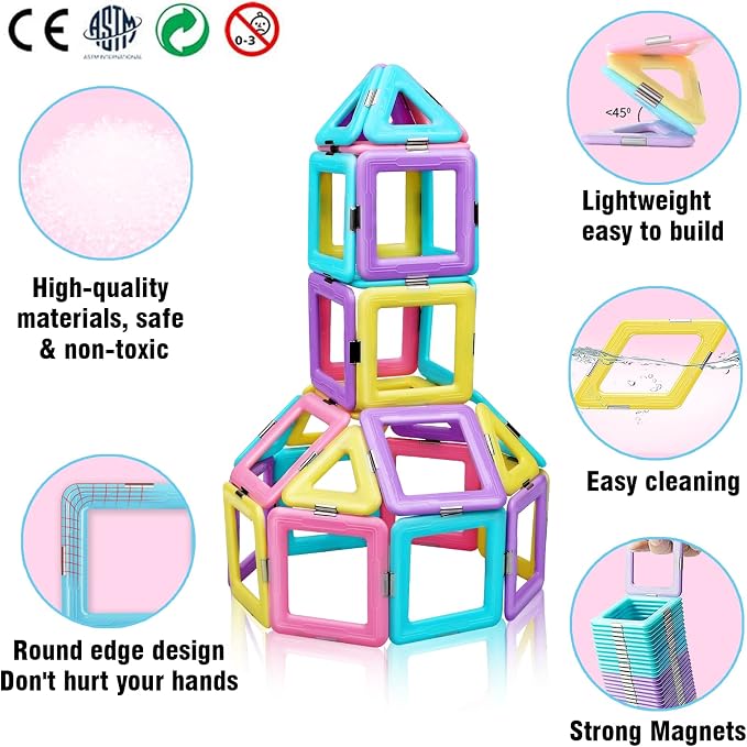 Tolnetr Magnetic Tiles Toys for 3 4 5 6 7 8+ Year Old Boys Girls Upgrade Macaron Castle Blocks Building Set for Toddlers STEM Creativity/Educational Toys for Kids Age 3-6 Christmas Birthday Gifts