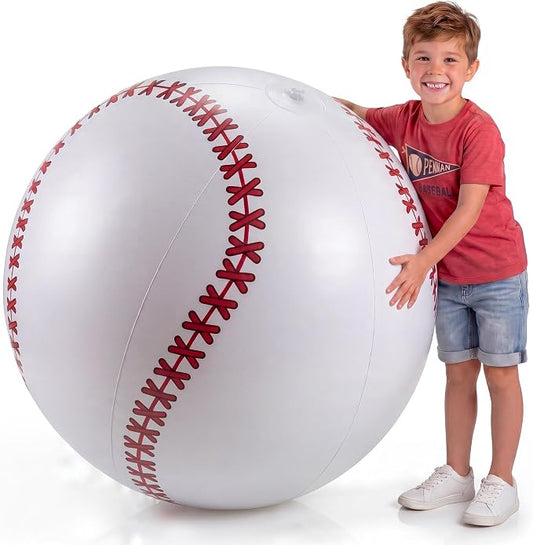 24-Inch Giant Beach Balls - (3-Pack) Inflatable Baseball Beach Balls - Extra Large Blow Up Pool Balls for Kids, Summer Pool Toys, Baseball Party Decorations & Sports Theme Decorations
