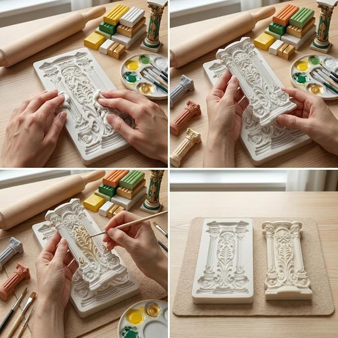 European Style Roman Columns Polymer Clay Mold Baroque Relief Pillars Silicone Molds for DIY Crafts Epoxy Resin Casting Air Dry Polymer Clay Jewelry Making Craft Tools
