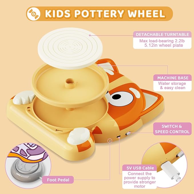 Pottery Wheel for Kids, Complete Pottery Kit for Beginners, Arts and Crafts for Kids Ages 8-12, with Air Dry Clay Painting Kit Sculpting Tools, Birthday Gift for Boys Girls 6 7 8 9 10 11 12 (Dog)