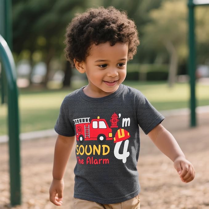 Lovekider 2-5 Years Birthday Boy Shirt Construction Party T-Shirts Excavator Cotton Short Sleeve Tee Dark Grey
