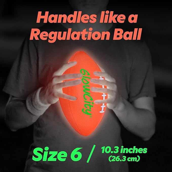 GlowCity Glow in The Dark Football - Size 3/6 Light Up Ball Gifts for Kids, Junior & Teens - Bright Football for Night Outdoor Games - Sports Birthday Gift Ideas for Boys Ages 6 7 8 9 10 11 12 13 14