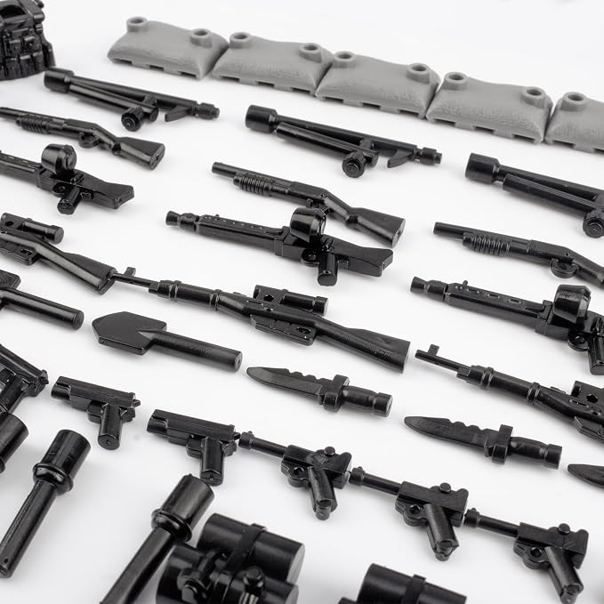 63 Pcs Battle Blocks Bricks Weapons Pack Military Weapons Accessories German WW2 Weapons Toys Military Equipment Compatible with Major Brand, 3 Years Old and up