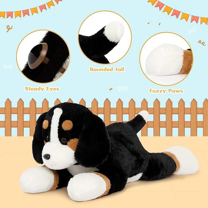 Tezituor Bernese Mountain Dog Stuffed Animal,24 Inch Mommy Dog Plush with 4 Puppies,5-in-1 Realistic Plush Dog with Zipper,Large Stuffed Dog Toy Gift for Kids,Girls,Boys,Dog Lovers Christmas Birthday