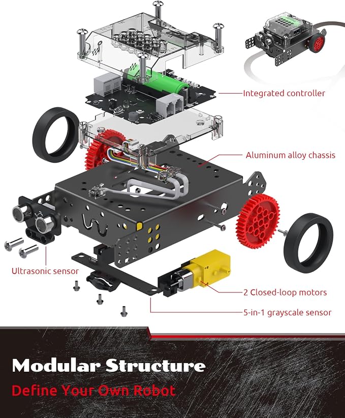 WhalesBot Rocky Coding Robot Car Kit for Kids 8-12 12-16, STEM Educational Engineering Toy, Scratch Python C Programming & Remote Control, Science Gift for 8 9 10 11 12+ Year Old Boys Girls