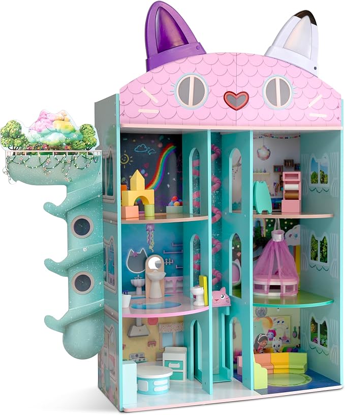 Gabby’s Dollhouse Purrfect Playhouse by Delta Children – Features Sounds & Light Up Ear - Includes 20 Accessories - Fits 8-inch Dolls - Pretend Play Dream Gift for Ages 3