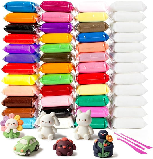 48 Air Dry Clay-36 Colors Modeling Clay for Kids Age 3-12,13 White,35 Others, Air Dry Clay Bulk Kit with 3 Sculpting Tool, Light, Safe, Non-Toxic, DIY Model Magic Clay Gifts for Boys and Girls Toys