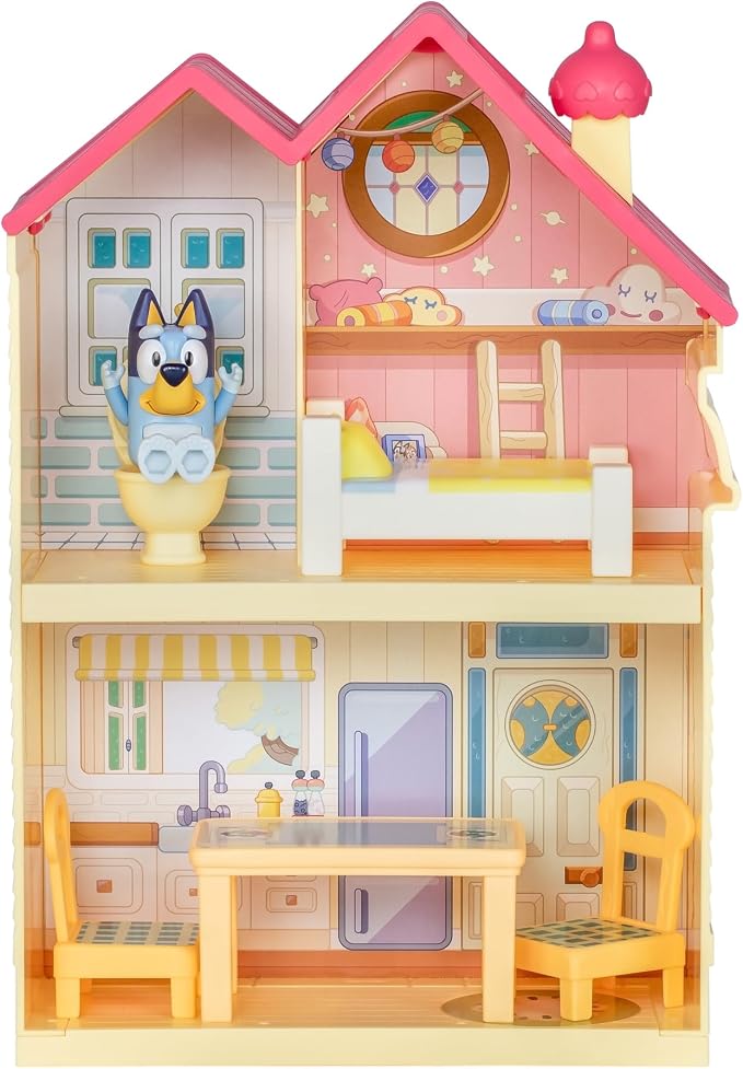 Mini House Playset with 2.5" Figure & 5 Accessories, 3 Room Play House Toys with Carry Handle, Compact Travel Toy