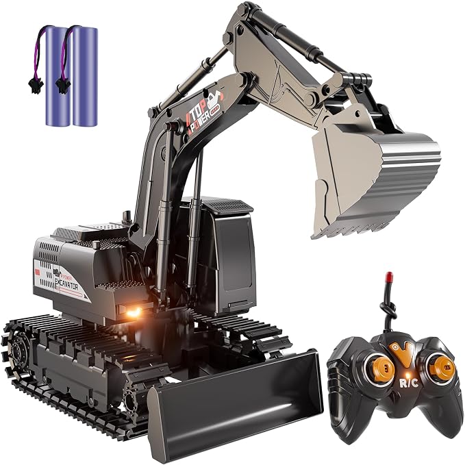 Remote Control Excavator for Boys 4-7, RC Excavator for Kids, 27 MHz Construction Trucks Vehicles Toys for Toddlers 1-3 3-5 4-7 with Metal Shovel and Light Birthday Boys Gifts