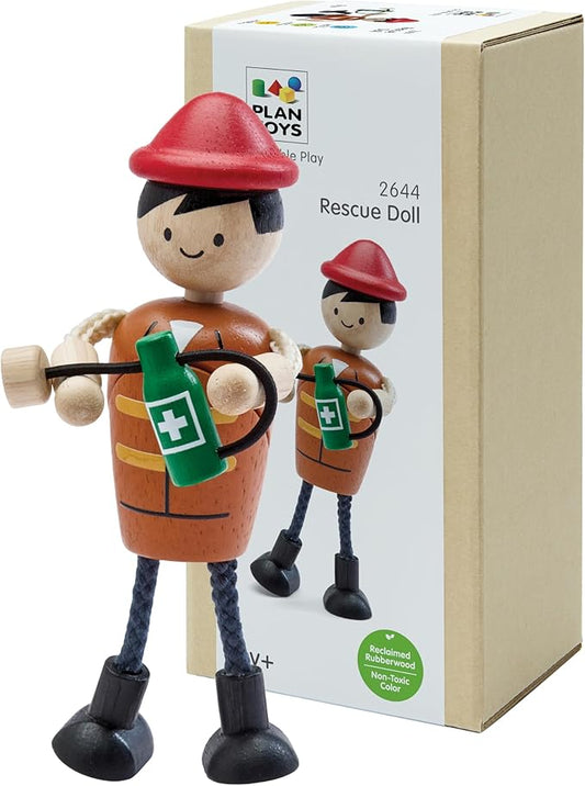PlanToys® Wooden Rescue Doll | Poseable 1:12 Scale Character Figure for Dollhouse Play, Emergency Scenarios & Social Interaction | Eco Friendly Montessori Pretend Play Figure