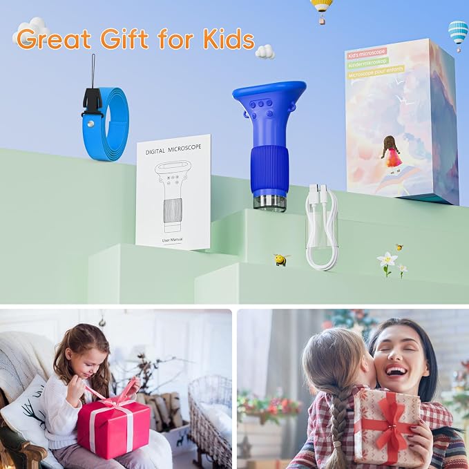 Microscope for Kids, SKYBASIC 2" IPS Screen 1000X Handheld Digital Microscopes HD Pocket Portable Mini USB Microscope Camera, PC Compatible, Science Edu Fun Birthday Gifts Toys for Children Students