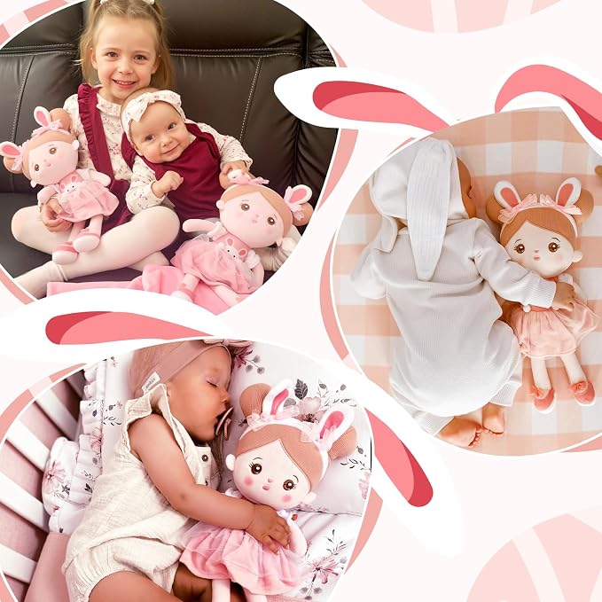 OUOZZZ 12.6" Soft Baby Doll Toys for 1 + Year Old Girl Gifts - Easter Gifts Bunny Plush for Kids Easter Toys Decorations Basket Stuffers for Toddlers Infants