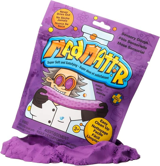 Mad Mattr 10 oz Sensory Dough Pouch, Soft Stretchy Play Dough for Kids, Never Dries Out, Mess-Free Modeling Clay for Creative Sensory Play, Ages 3 and Up, Purple