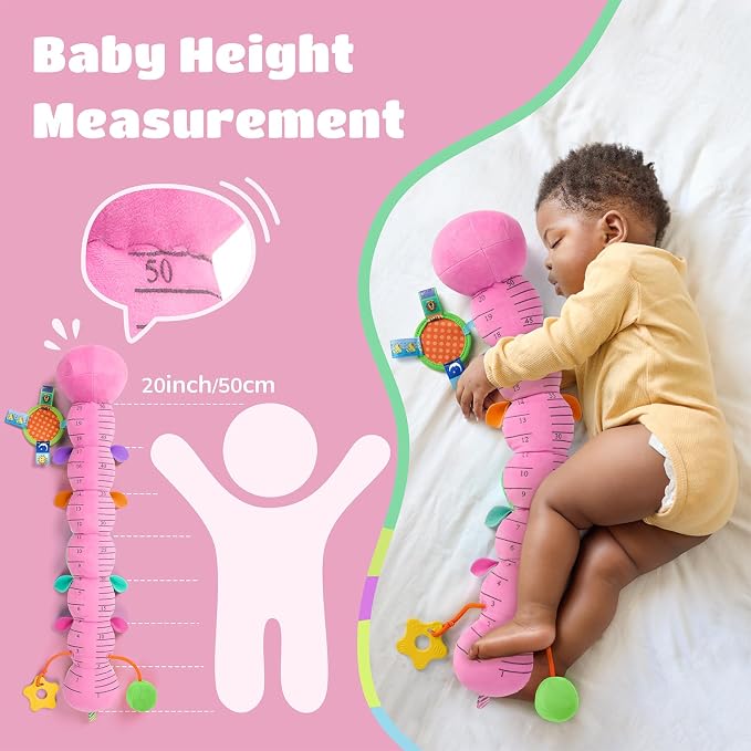 AWOTOY Baby Toys 6-12 Months Music Caterpillar Infant Toys Stuffed Animals 0-3-6 Months Teething Tummy Time Sensory Toys with Mirror Rattle&Pull String Boys Girls Shower Birthday Gifts