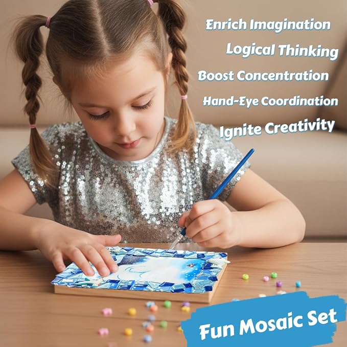 A&H Zier Decorate Your Own Mosaic Picture Frame Kit - 3 Pack DIY Arts & Crafts for Kids Ages 8-12, Valentines Day Gifts for Girls, 5x7 & 4x6 Photo Frames for Adults & Family